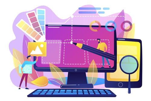 Designers are working on the desing of web page. Web design, Use